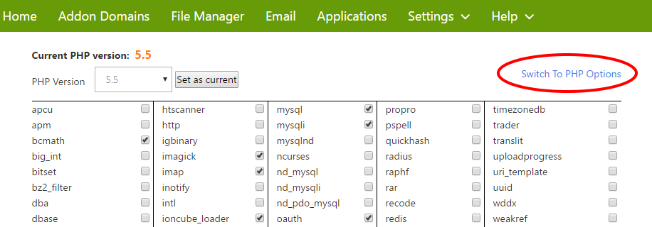 GoDaddy PHP Options