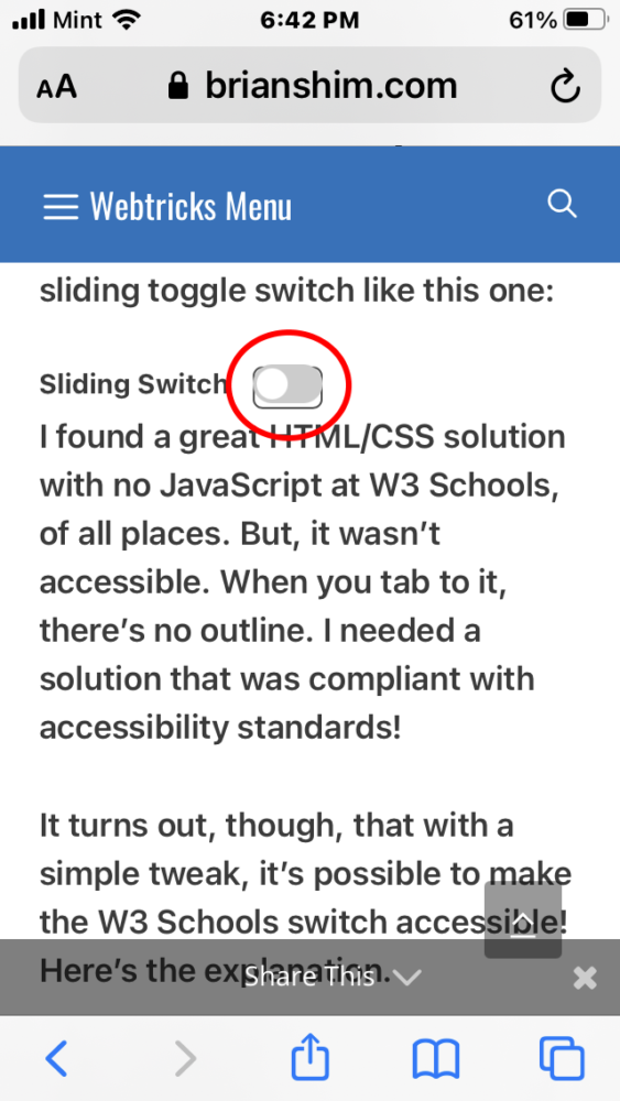 Toggle slide switch on iOS